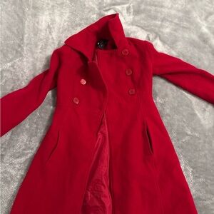 Elegant Red Double-Breasted Women's Coat